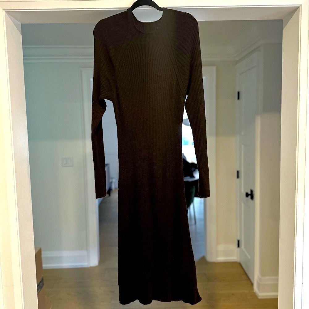 Thakoon Black Ribbed Long-Sleeve Maxi Dress
